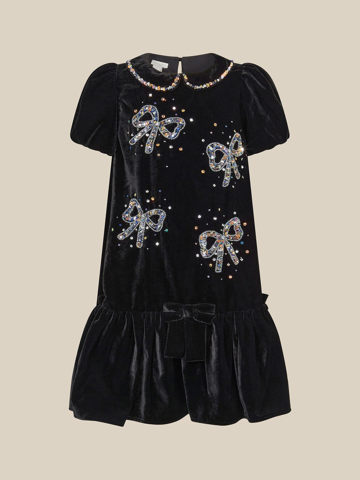 Monsoon Black Mara Sequin Bow Velvet Swing Dress - image 2