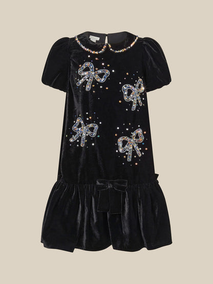 Monsoon Black Mara Sequin Bow Velvet Swing Dress - image 2
