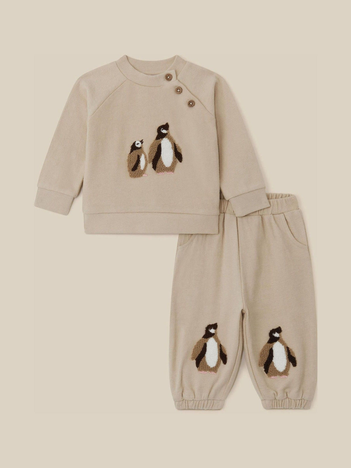 Monsoon Natural Newborn Penguin Cotton Sweatshirt & Joggers Set - image 1