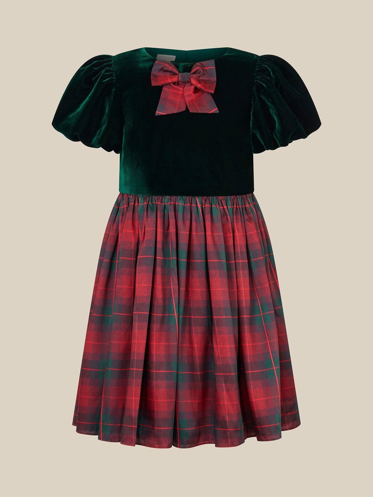 Monsoon Green Elspeth Puff Sleeve Tartan Party Dress - image 1