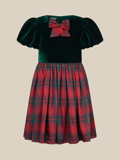 Monsoon Green Elspeth Puff Sleeve Tartan Party Dress - image 1