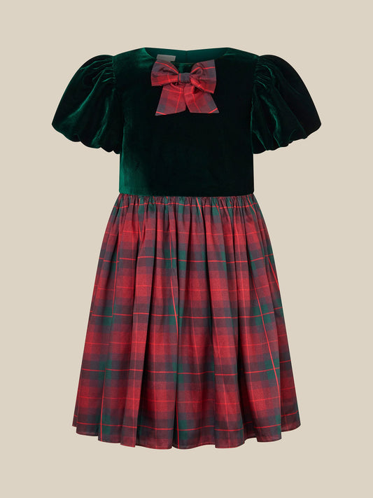 Monsoon Green Elspeth Puff Sleeve Tartan Party Dress - image 1