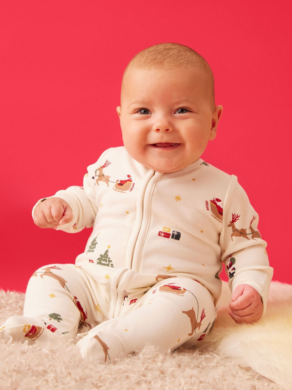 Dsiney Kidz - MORI Cream Supersoft Christmas Sleigh Two Way Zip-Up Sleepsuit image 1