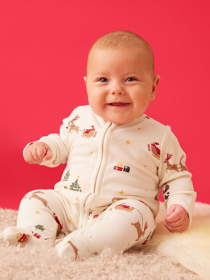 Dsiney Kidz - MORI Cream Supersoft Christmas Sleigh Two Way Zip-Up Sleepsuit image 1