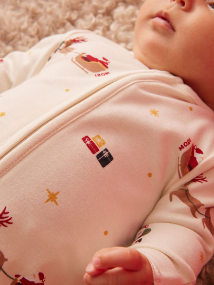 Dsiney Kidz - MORI Cream Supersoft Christmas Sleigh Two Way Zip-Up Sleepsuit image 2