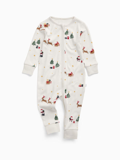 Dsiney Kidz - MORI Cream Supersoft Christmas Sleigh Two Way Zip-Up Sleepsuit image 3