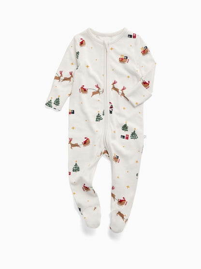 Dsiney Kidz - MORI Cream Supersoft Christmas Sleigh Two Way Zip-Up Sleepsuit image 4