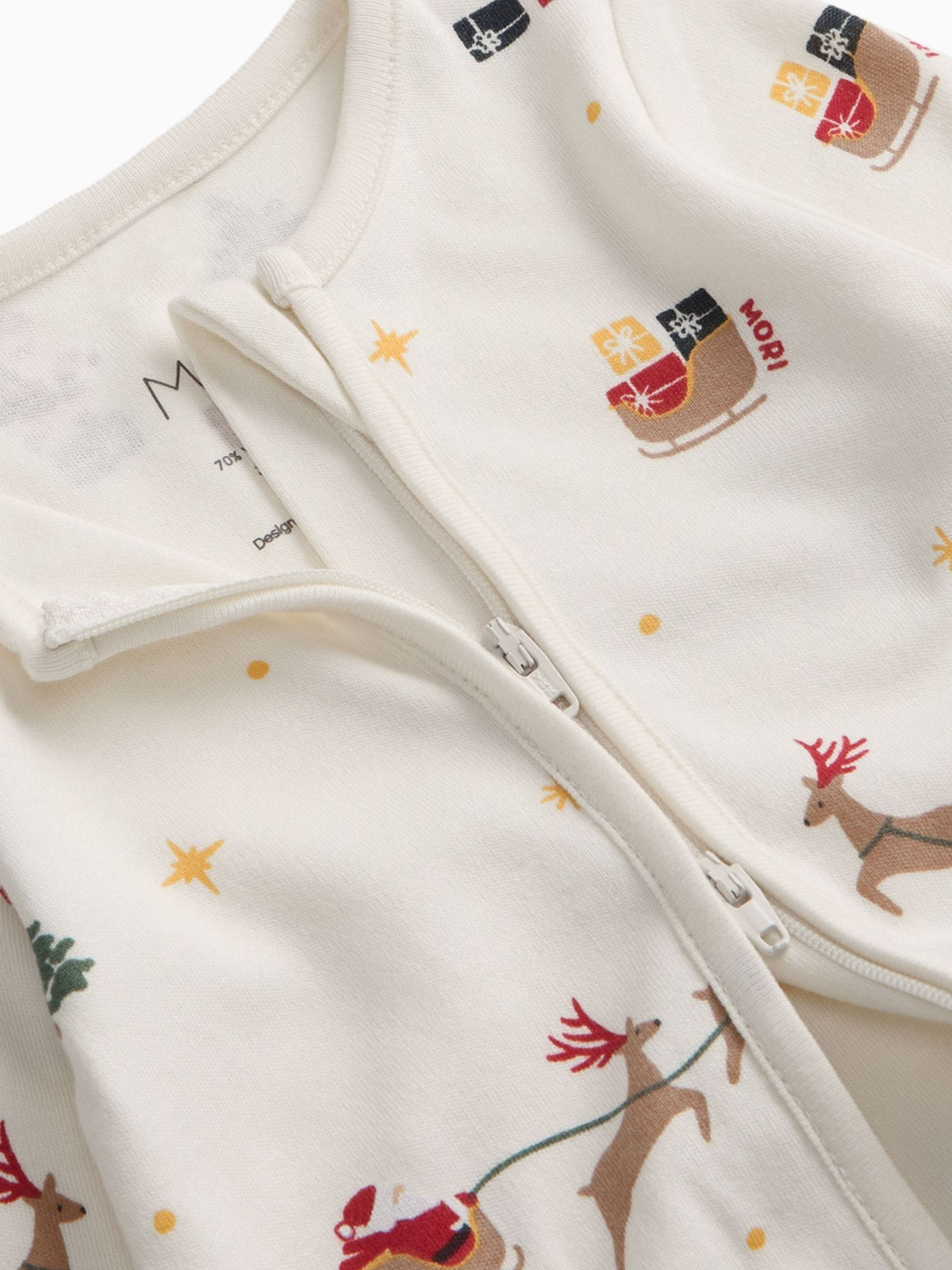 Dsiney Kidz - MORI Cream Supersoft Christmas Sleigh Two Way Zip-Up Sleepsuit image 5