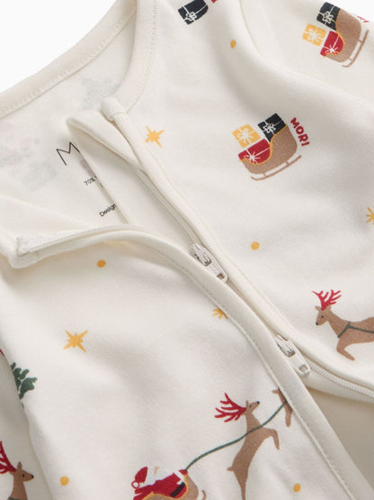 Dsiney Kidz - MORI Cream Supersoft Christmas Sleigh Two Way Zip-Up Sleepsuit image 5