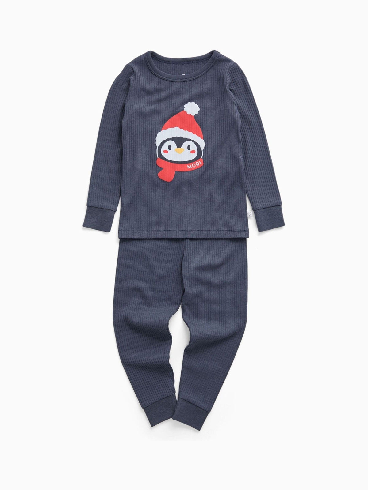 MORI Blue Supersoft Ribbed Christmas Penguin Placement Print Pyjamas Set - image 3