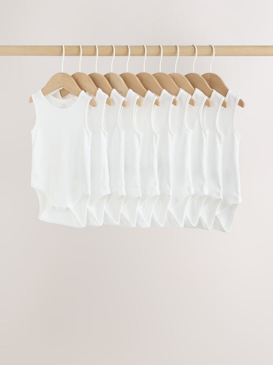 White 10 Pack Baby Vest Bodysuits image 1