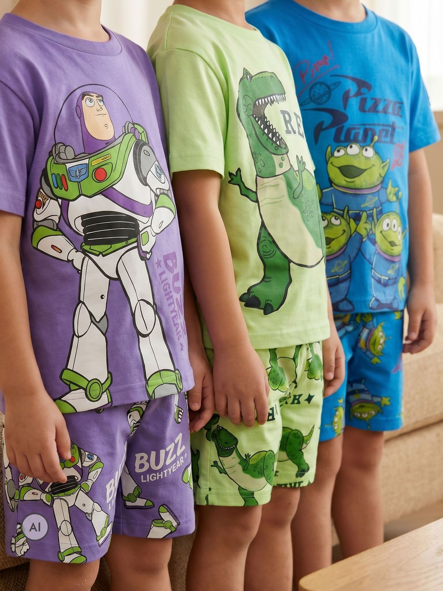 Dsiney Kidz - Vanilla Underground Green Toy Story Buzz Rex and Aliens Multi-Pack of 3 Short Sleeve Short Leg Pyjama Set image 2