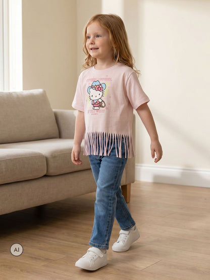 Dsiney Kidz - Vanilla Underground Pink Hello Kitty Fringe Short Sleeved T-Shirt image 1