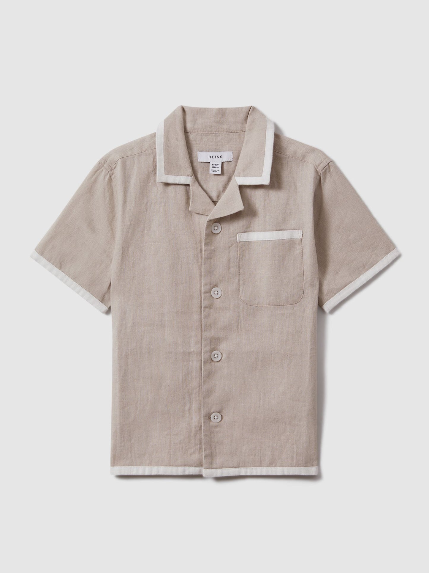 Dsiney Kidz - Reiss Stone/White Vitan 3-9 yrs Linen Contrast Cuban Collar Shirt image 2