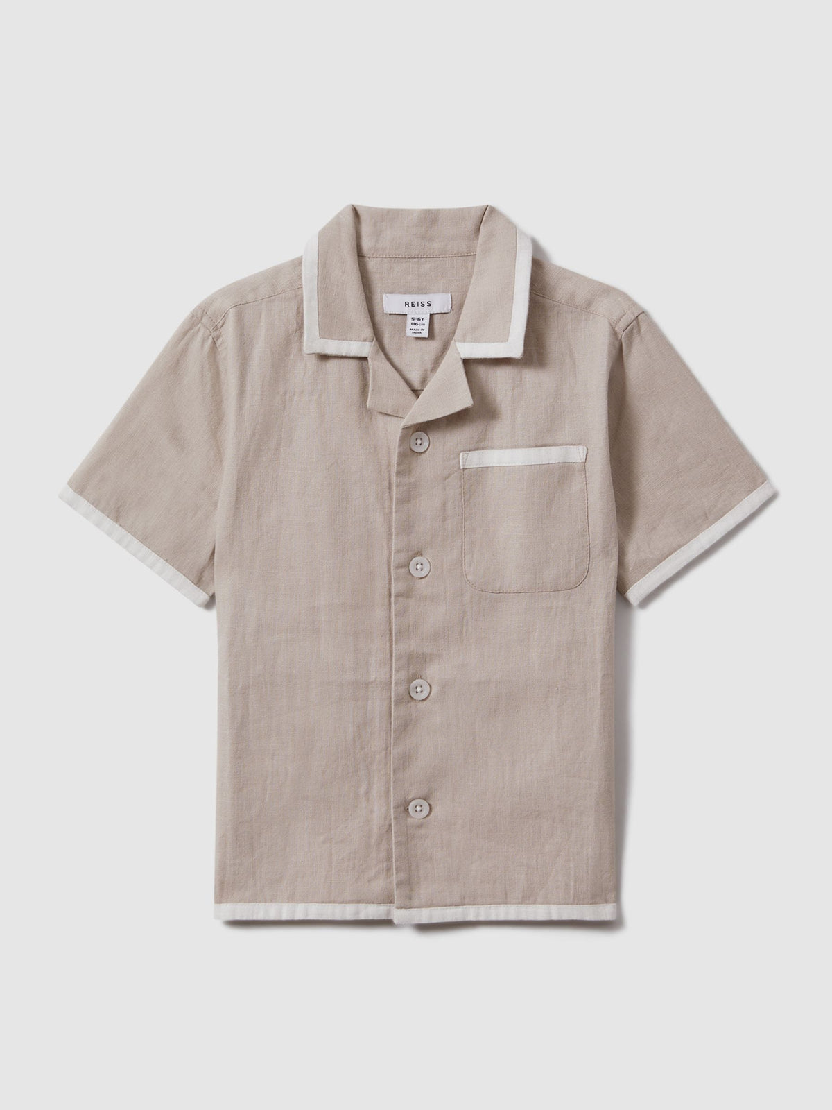 Dsiney Kidz - Reiss Stone/White Vitan 3-9 yrs Linen Contrast Cuban Collar Shirt image 2