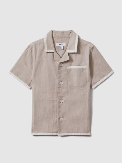 Dsiney Kidz - Reiss Stone/White Vitan 3-9 yrs Linen Contrast Cuban Collar Shirt image 2