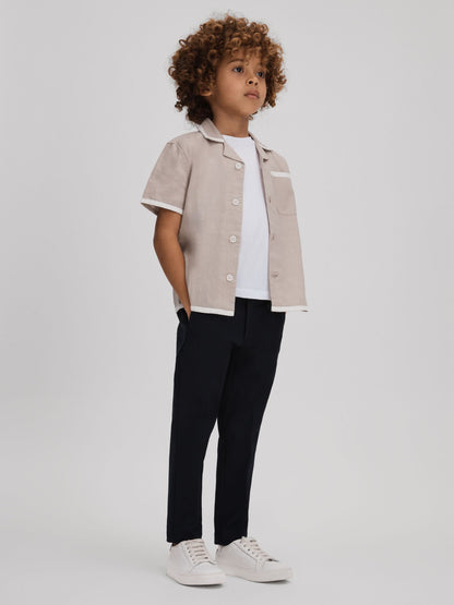 Dsiney Kidz - Reiss Stone/White Vitan 3-9 yrs Linen Contrast Cuban Collar Shirt image 3
