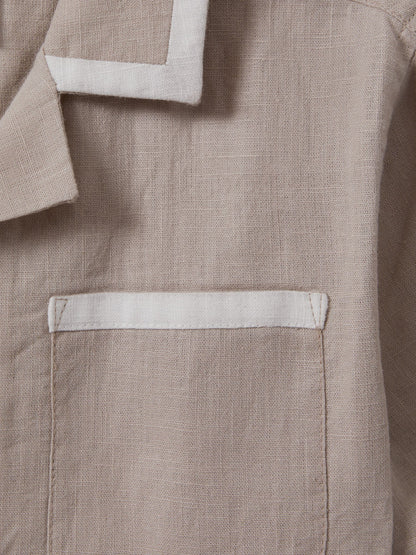 Dsiney Kidz - Reiss Stone/White Vitan 3-9 yrs Linen Contrast Cuban Collar Shirt image 4