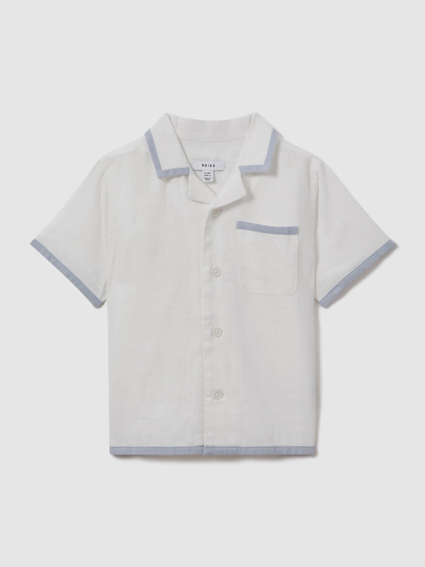Dsiney Kidz - Reiss White/Soft Blue Vitan 3-9 yrs Linen Contrast Cuban Collar Shirt image 1
