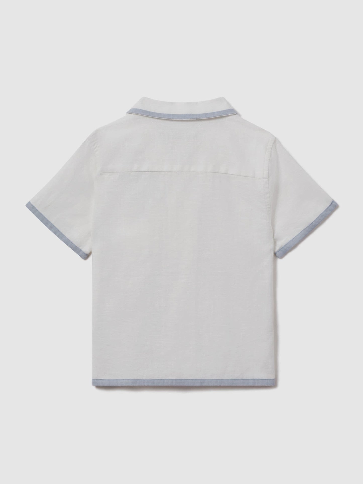 Dsiney Kidz - Reiss White/Soft Blue Vitan 3-9 yrs Linen Contrast Cuban Collar Shirt image 2