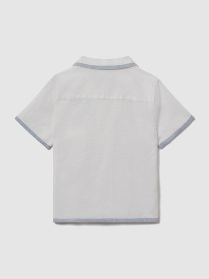Dsiney Kidz - Reiss White/Soft Blue Vitan 3-9 yrs Linen Contrast Cuban Collar Shirt image 2