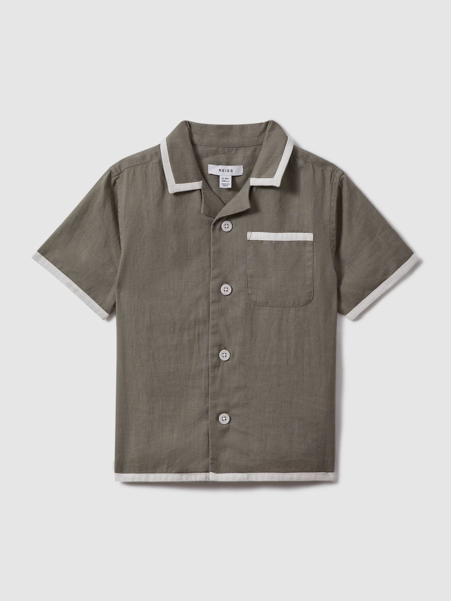 Dsiney Kidz - Reiss Khaki/White Vitan 3-9 yrs Linen Contrast Cuban Collar Shirt image 2
