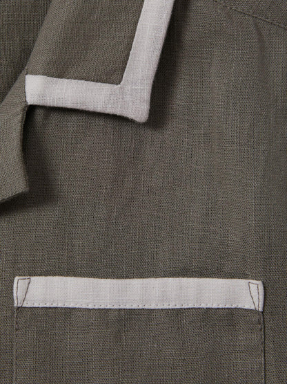 Dsiney Kidz - Reiss Khaki/White Vitan 3-9 yrs Linen Contrast Cuban Collar Shirt image 4