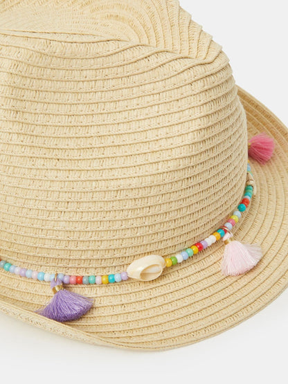 Angels By Accessorize Natural Girls Beaded Trim Straw Hat - image 2