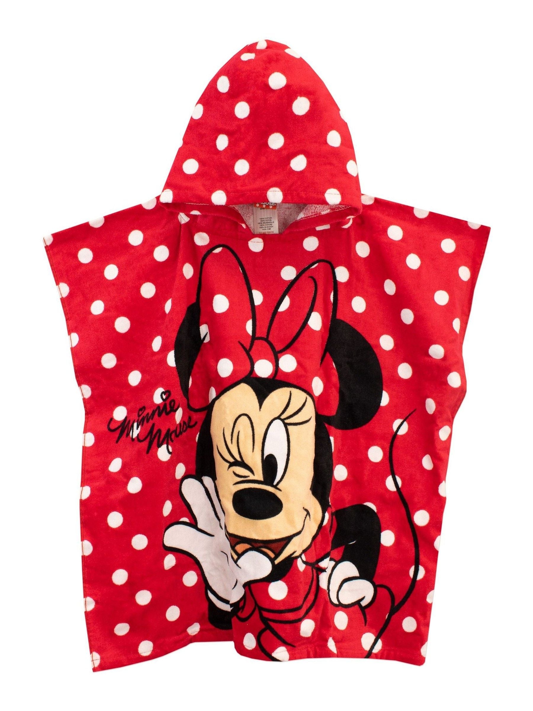 Character Red Minnie Mouse License Kids Printed Swim And Beach 100% Cotton Towel Poncho image 1
