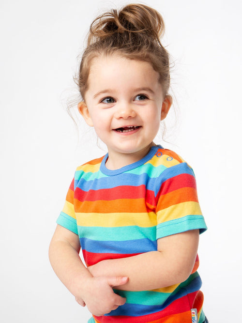 Frugi Red Rainbow Stripe Organic Cotton T-Shirt image 1