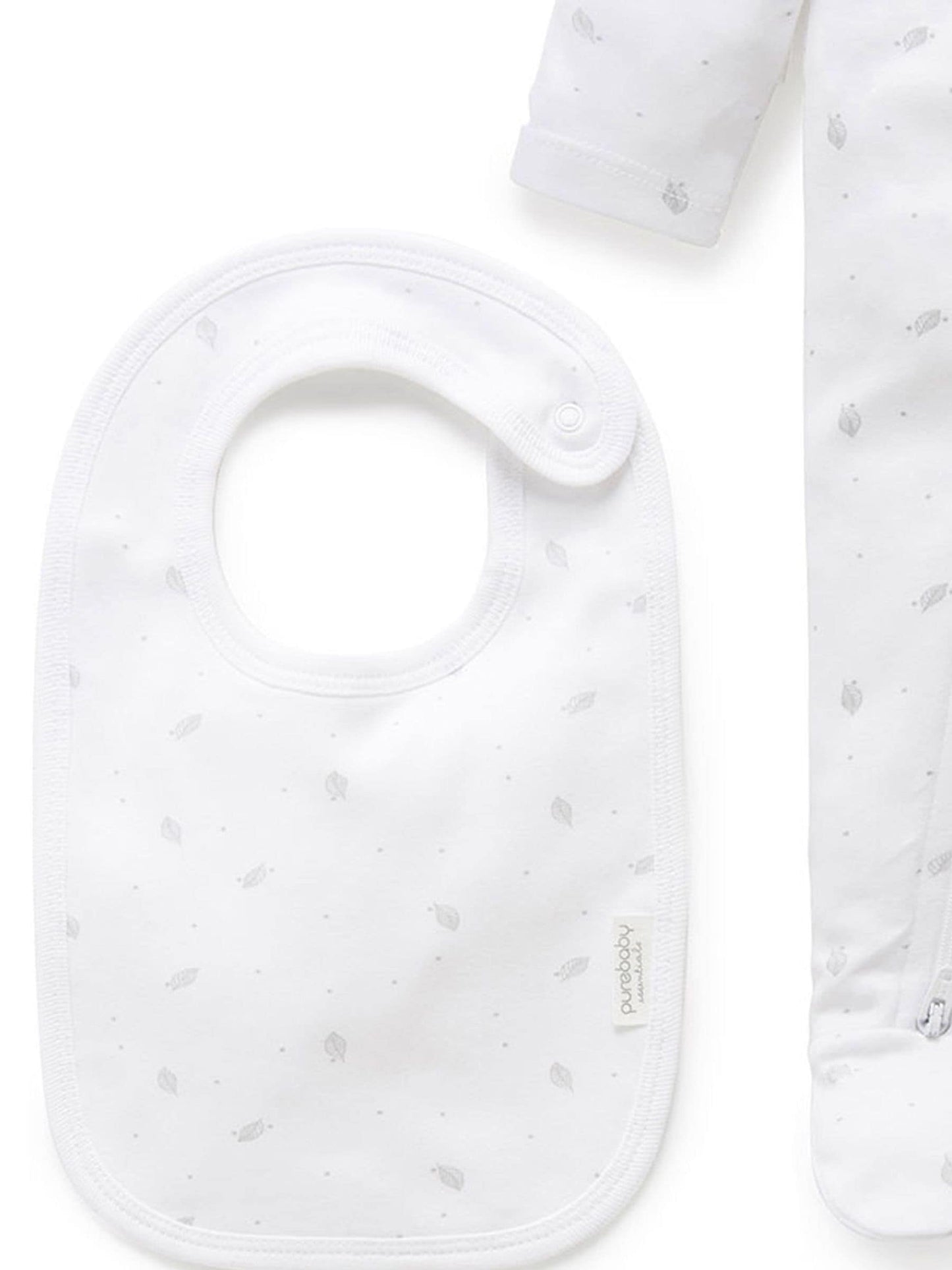 Purebaby Grey Baby 100% Cotton Hat Bib & Sleepsuit Set 3 Piece image 3