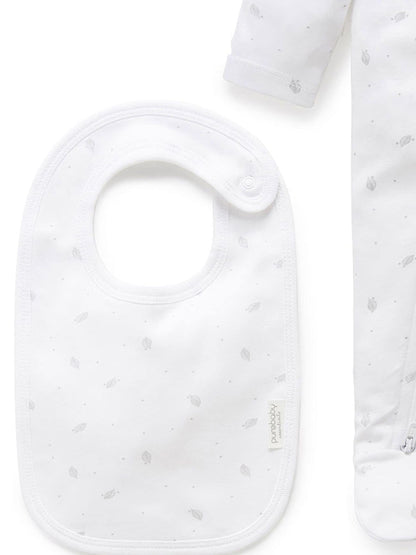 Purebaby Grey Baby 100% Cotton Hat Bib & Sleepsuit Set 3 Piece image 3