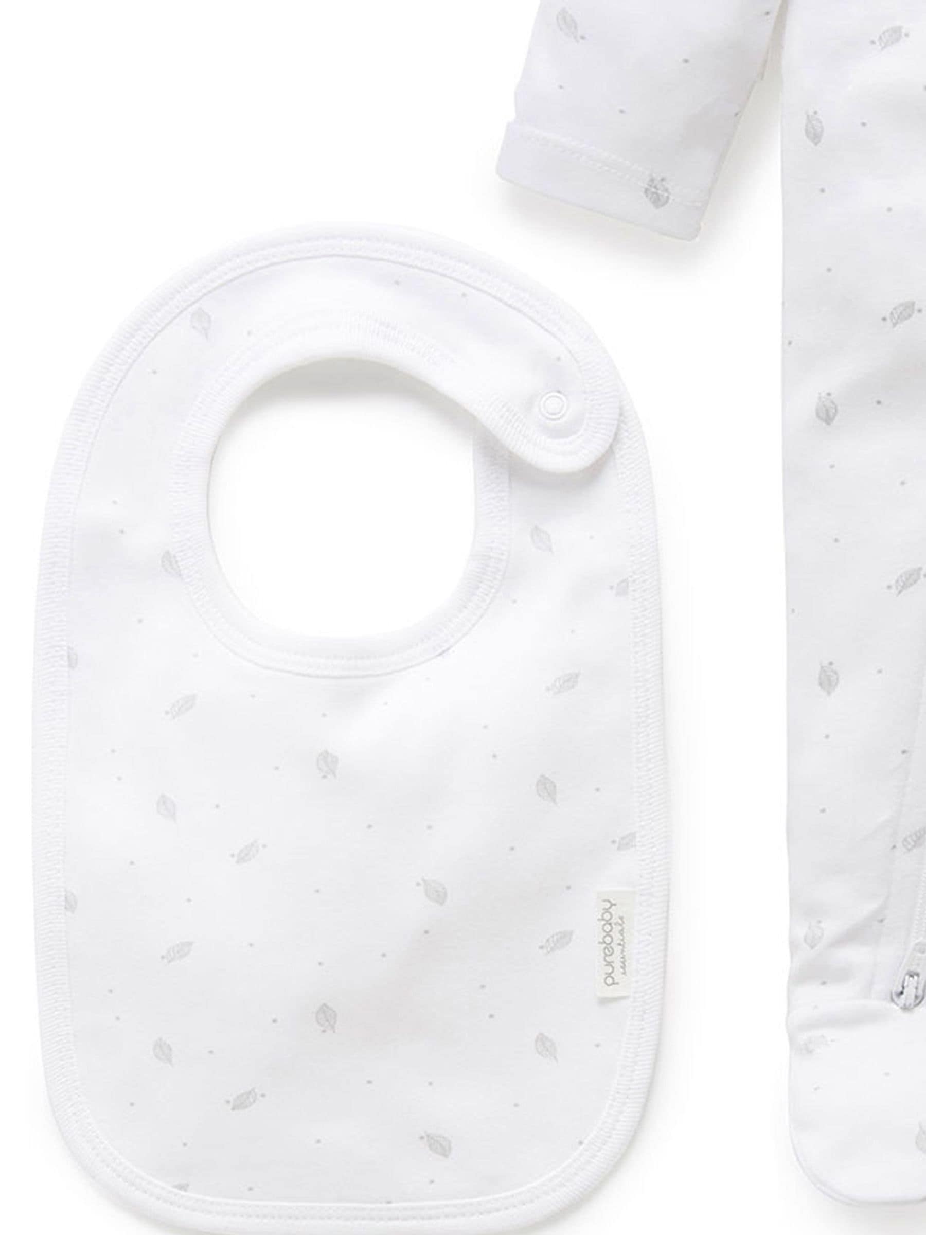 Purebaby Grey Baby 100% Cotton Hat Bib & Sleepsuit Set 3 Piece image 3