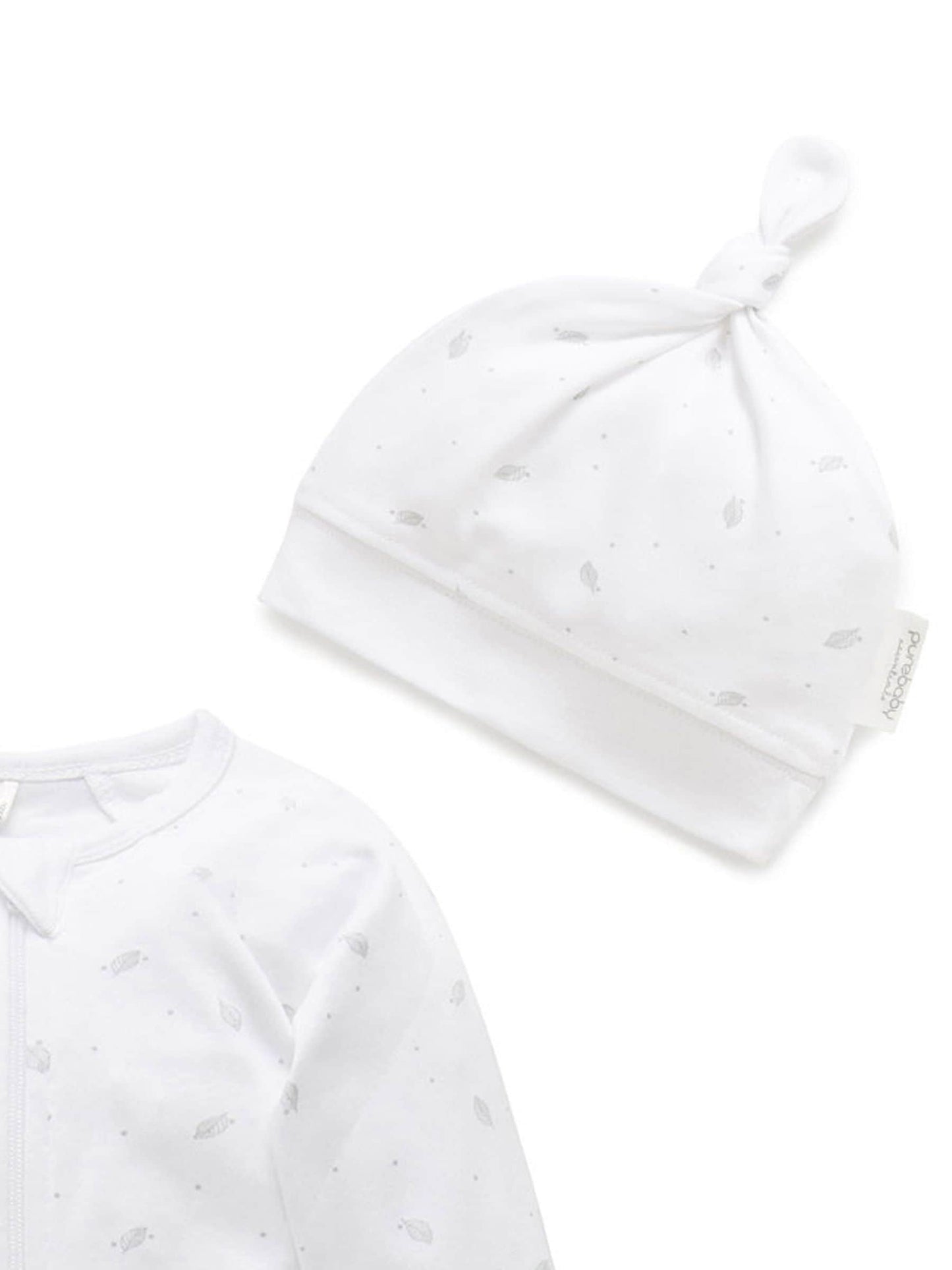 Purebaby Grey Baby 100% Cotton Hat Bib & Sleepsuit Set 3 Piece image 4