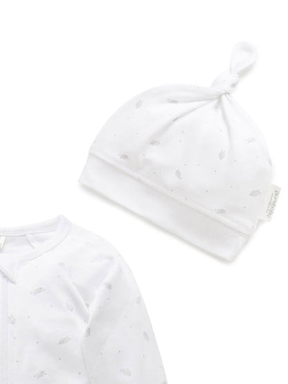 Purebaby Grey Baby 100% Cotton Hat Bib & Sleepsuit Set 3 Piece image 4