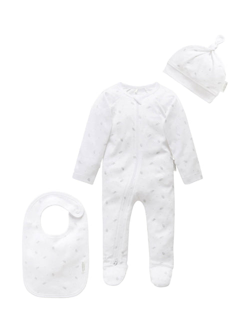 Purebaby Grey Baby 100% Cotton Hat Bib & Sleepsuit Set 3 Piece image 1