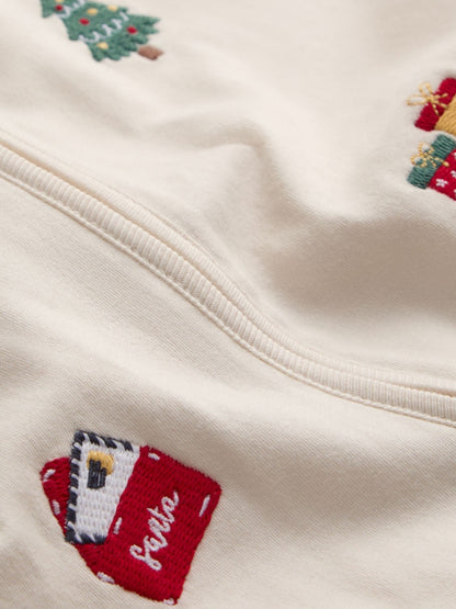 MORI Cream Christmas Embroidered Soft Cotton Two Way Zip-Up Sleepsuit - image 5