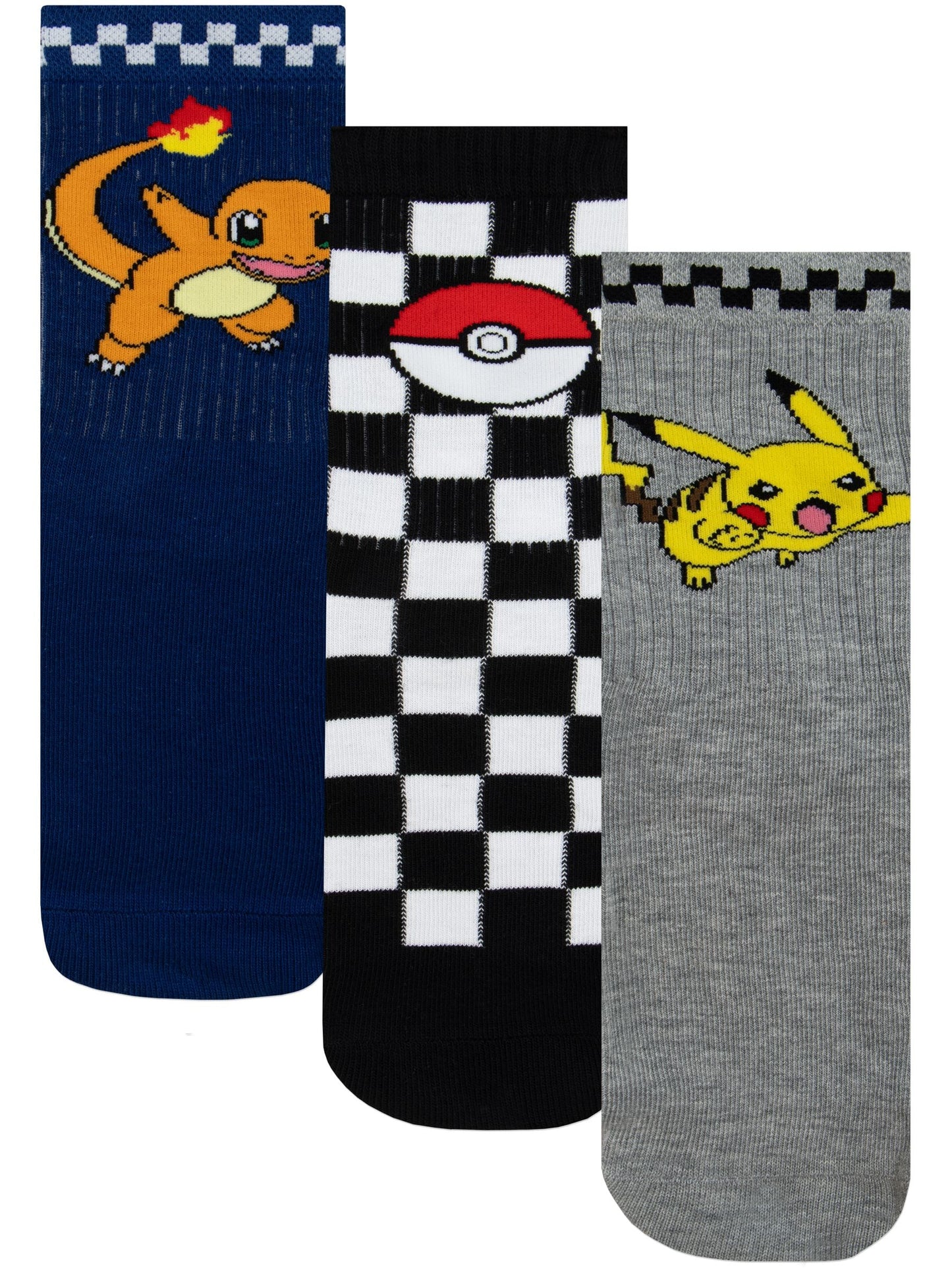 Dsiney Kidz - Character Grey Pokemon Pikachu And Charmander Socks 3 Pack image 1