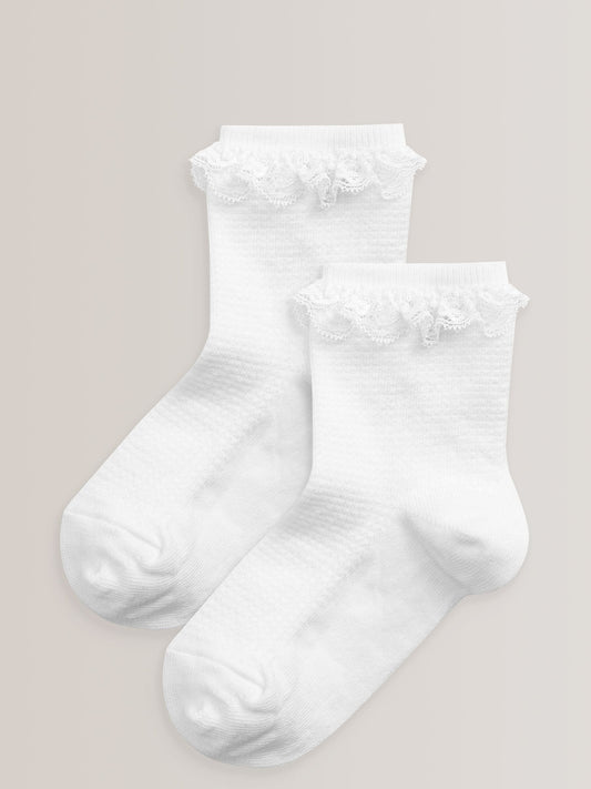 White 2 Pack Cotton Rich Ruffle Ankle Socks image 1
