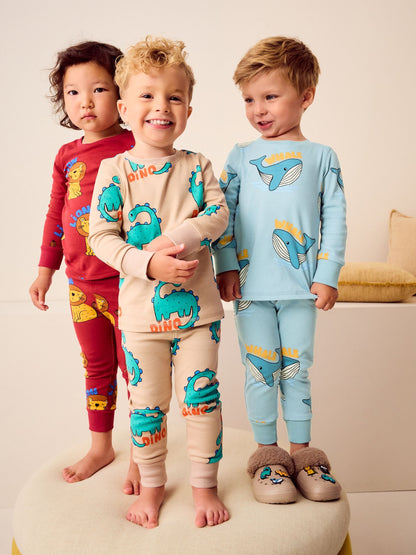 Red/Blue/Neutral Animal Snuggle Pyjamas 3 Pack (9mths-10yrs)