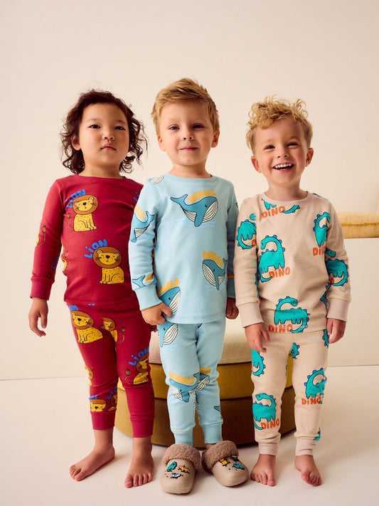 Red/Blue/Neutral Animal Snuggle Pyjamas 3 Pack (9mths-10yrs)