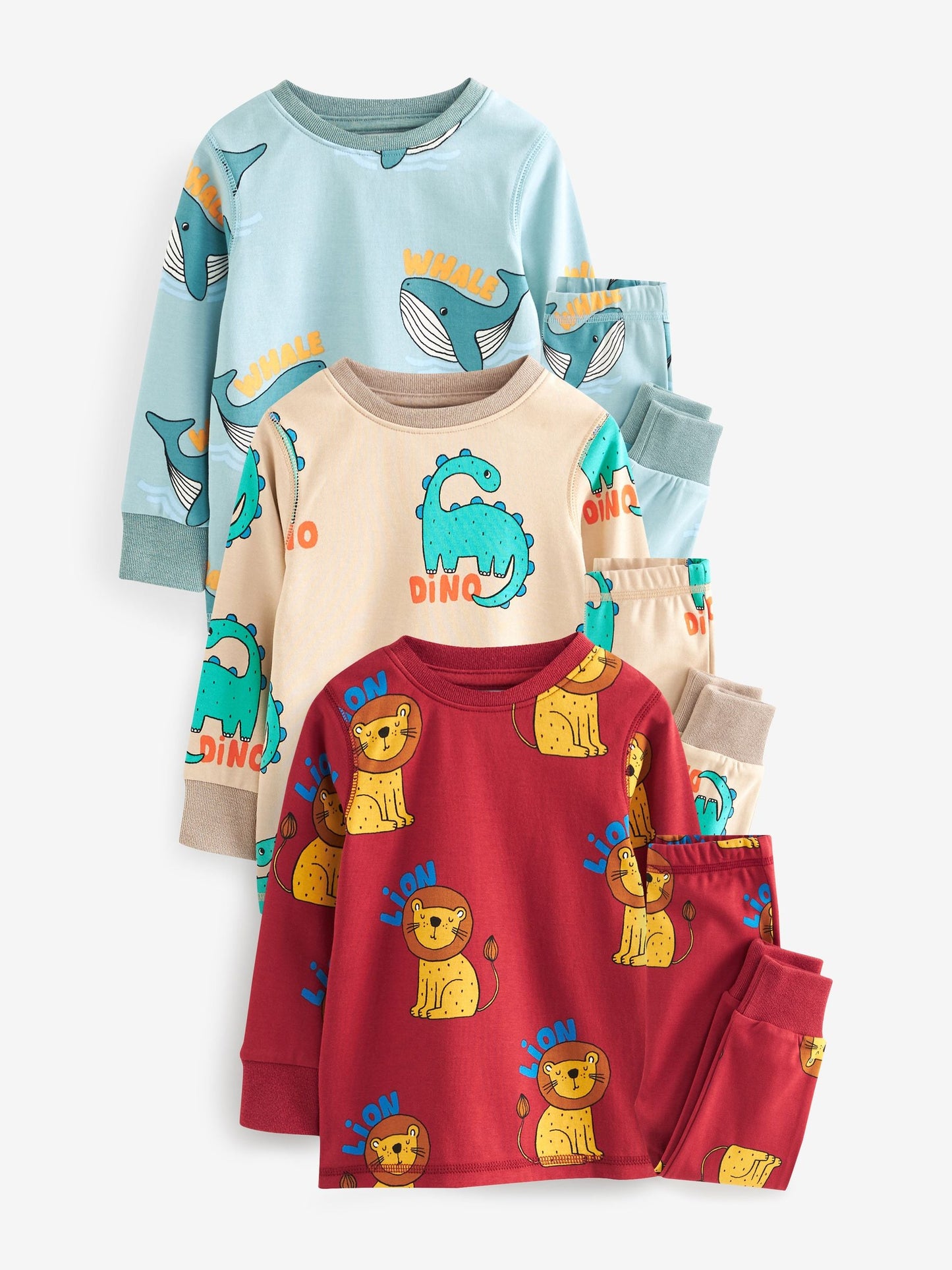 Red/Blue/Neutral Animal Snuggle Pyjamas 3 Pack (9mths-10yrs)