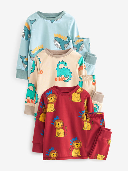 Red/Blue/Neutral Animal Snuggle Pyjamas 3 Pack (9mths-10yrs)