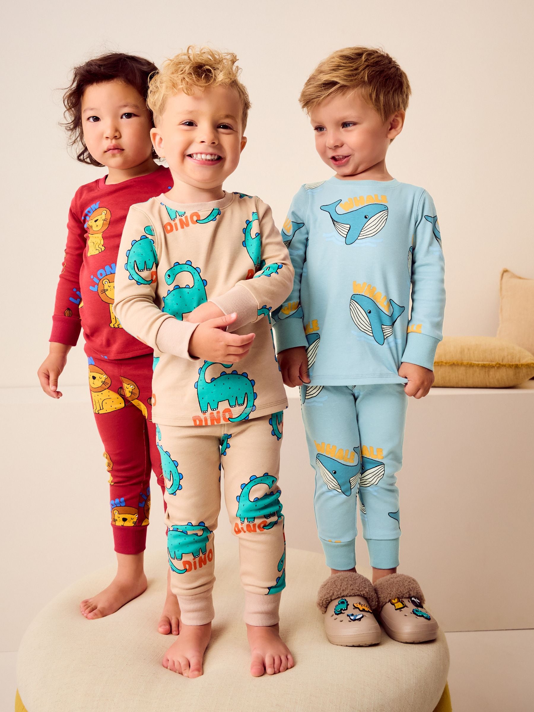Red/Blue/Neutral Animal Snuggle Pyjamas 3 Pack (9mths-8yrs) image 1