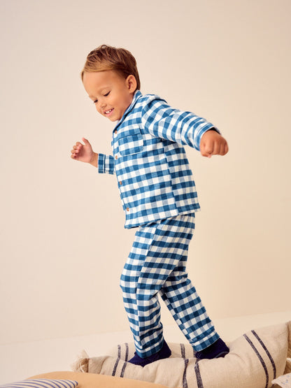 Blue/White Check Button Down Pyjamas (9mths-10yrs)