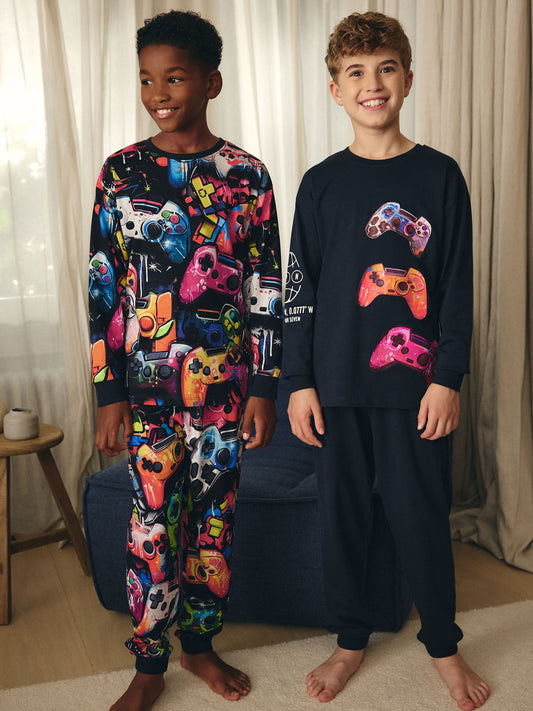 Black/Pink Game Controller Long Sleeve Pyjamas 2 Pack (3-16yrs) image 1