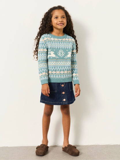 FatFace Kids Matching Family Teal Blue Reindeer Christmas Jumper (3-12yrs) - image 4