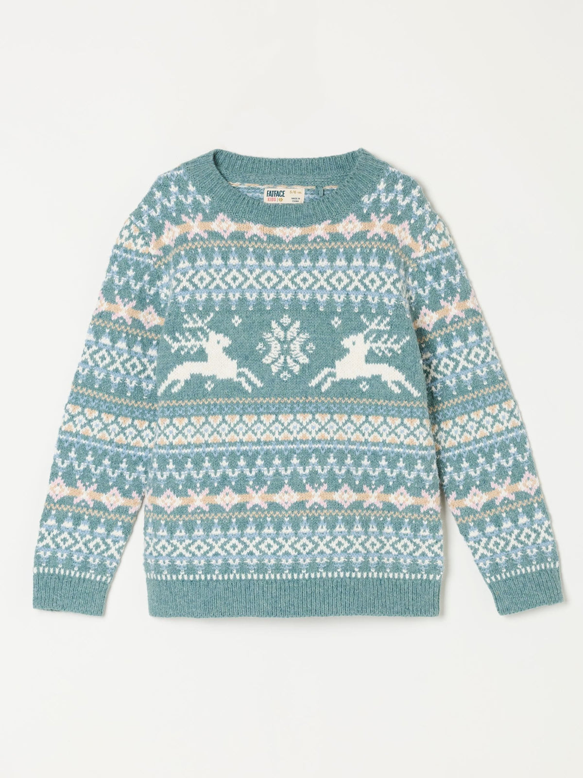 FatFace Kids Matching Family Teal Blue Reindeer Christmas Jumper (3-12yrs) - image 6