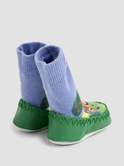 JoJo Maman Bébé Blue Farm Scene Moccasin Slipper Socks image 2