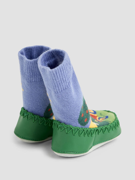 JoJo Maman Bébé Blue Farm Scene Moccasin Slipper Socks image 2